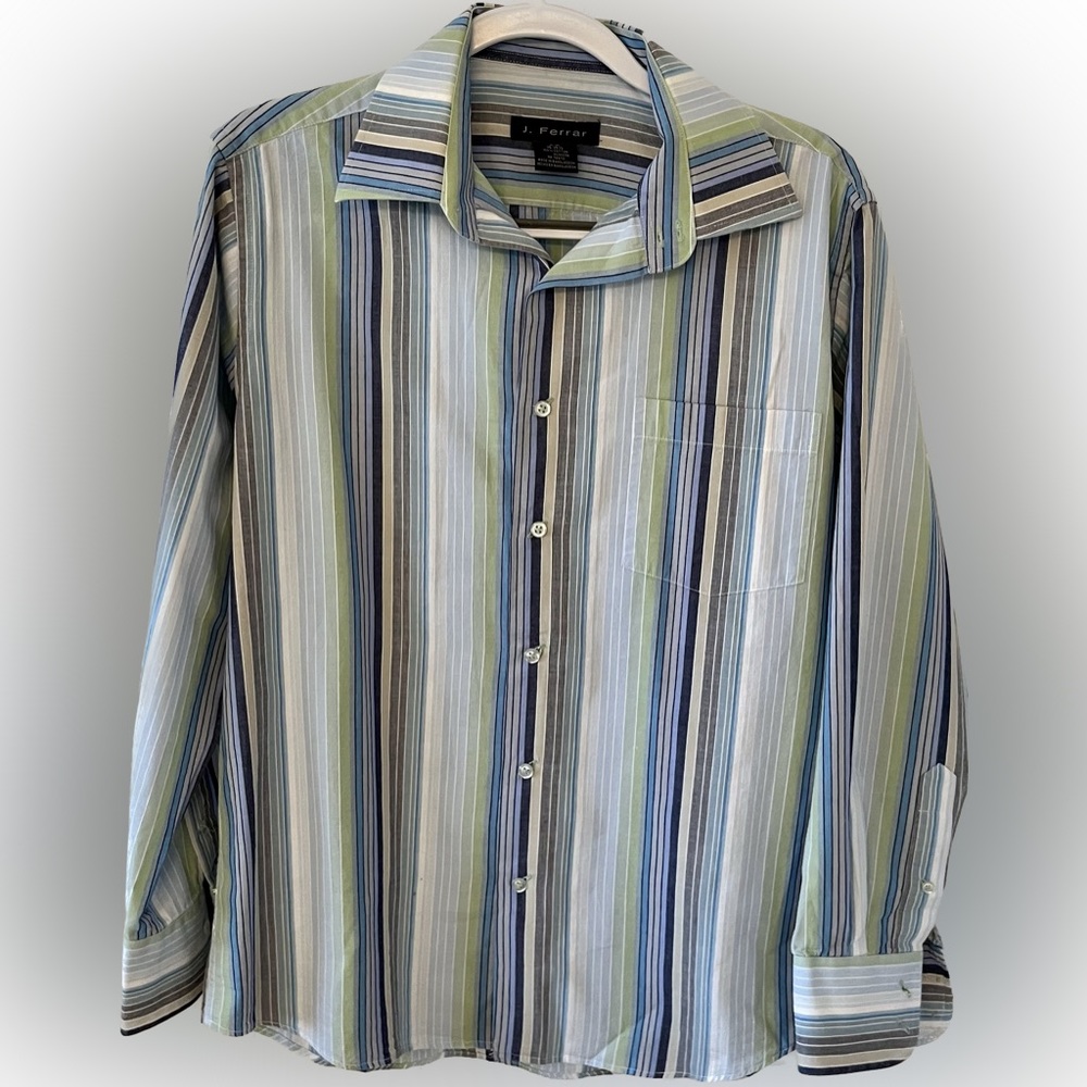 J. Ferrar Green/Blue Long Sleeve Button Up. Size Men’s M, Neck 15-15 1/2.